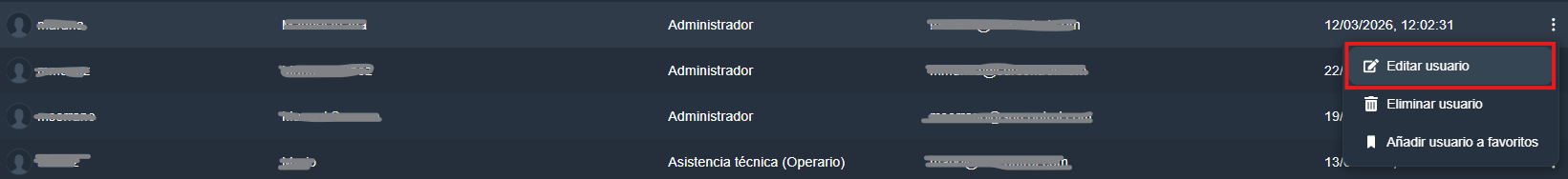 editar usuario en la interfaz gráfica de Dragsa