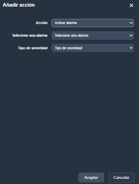 Menu crear acción en la interfaz gráfica de Dragsa