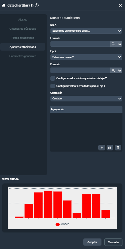 Modal del elemento barra estadística en el módulo informes de Dragsa