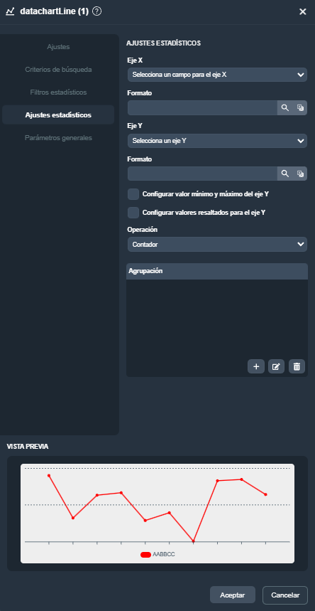Modal del elemento línea estadística en el módulo informes de Dragsa