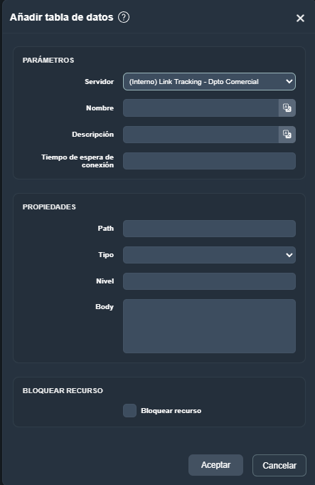 Añadir tabla de datos