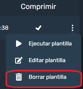 Botón de eliminar la plantilla para exportar datos en la interfaz gráfica de Dragsa