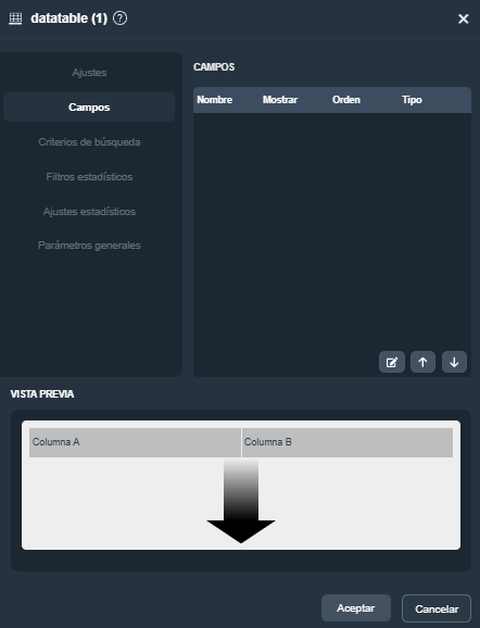 Modal del elemento tabla de datos en el módulo informes de Dragsa