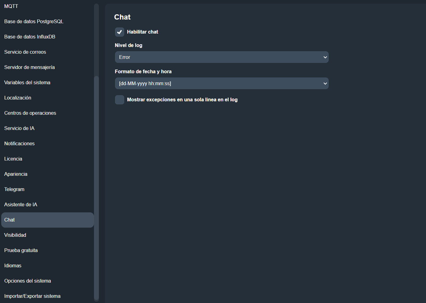 Chat de la interfaz gráfica de Dragsa