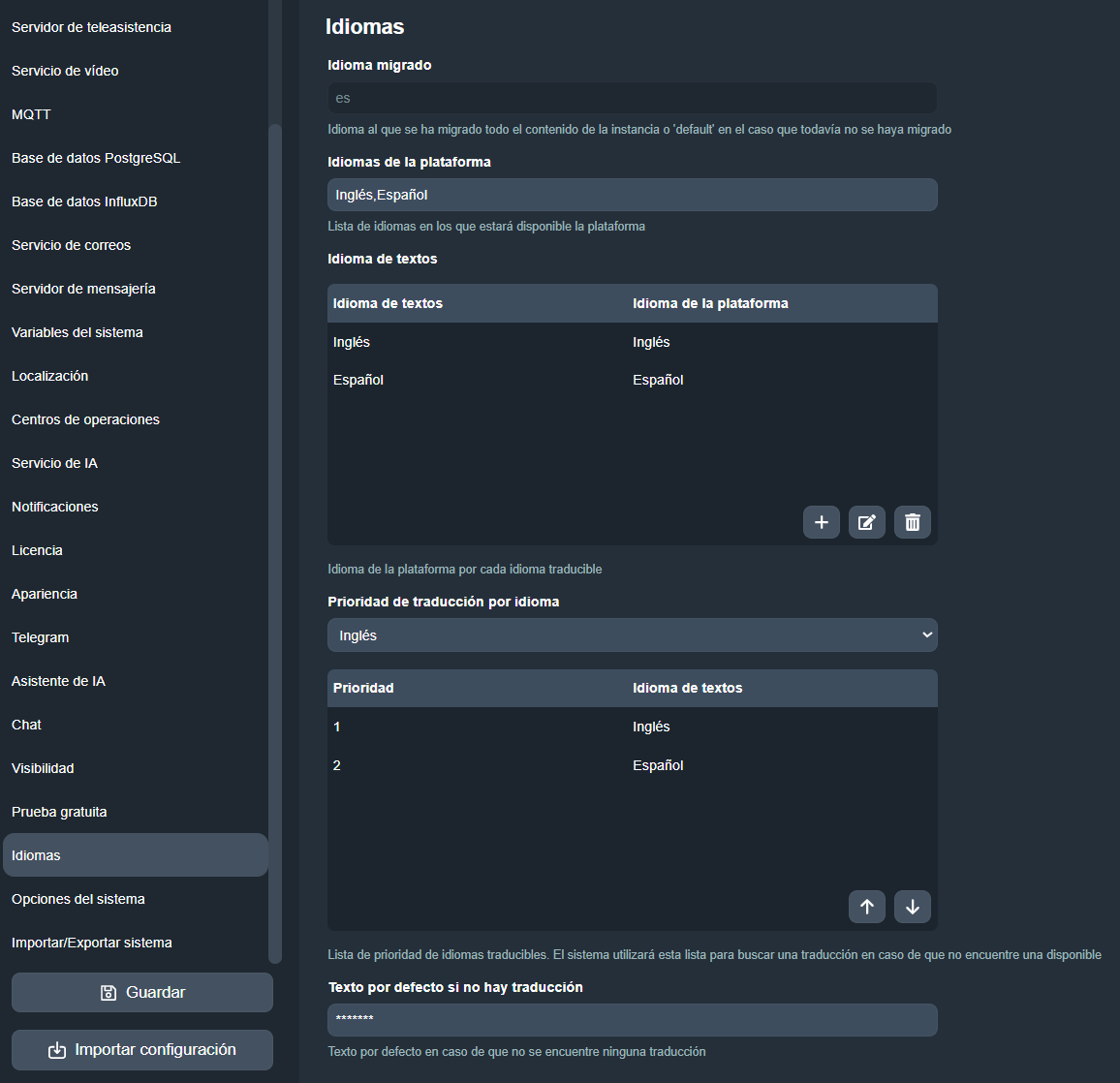 Idiomas de la interfaz gráfica de Dragsa