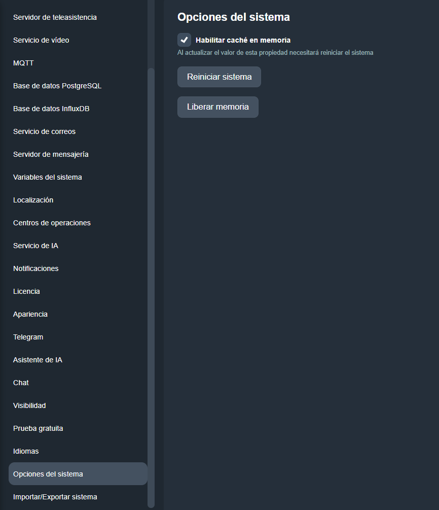 Opciones del sistemna de la interfaz gráfica de Dragsa