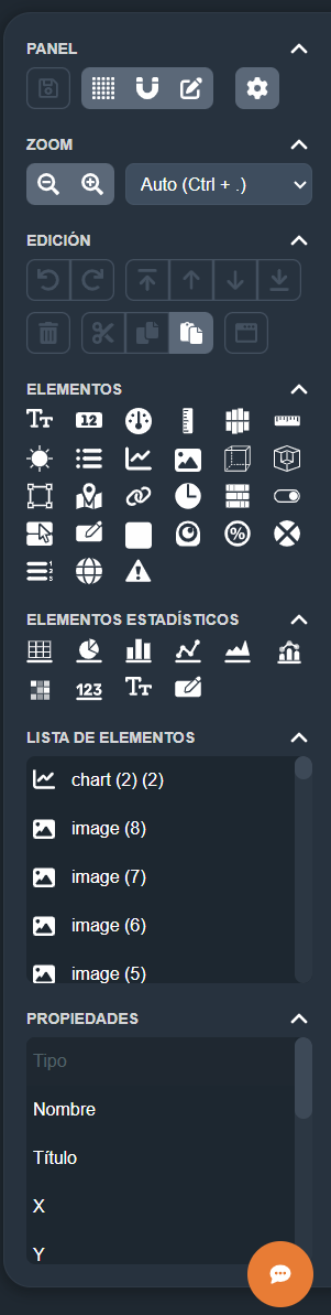 Herramientas de diseño en los paneles de la interfaz gráfica de Dragsa