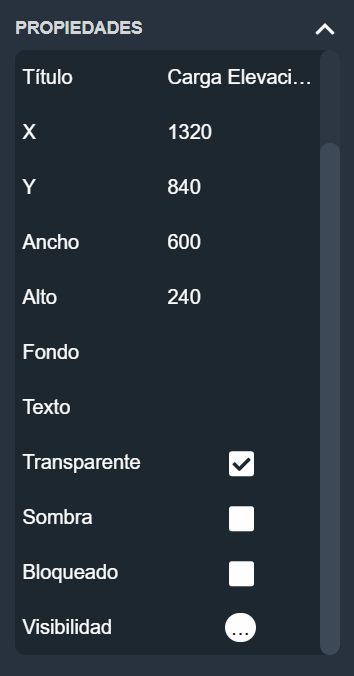 Propiedades de elementos rellena en modo diseño de paneles de Dragsa