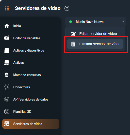 Parámetros añadir servidor de video en la interfaz gráfica de Dragsa
