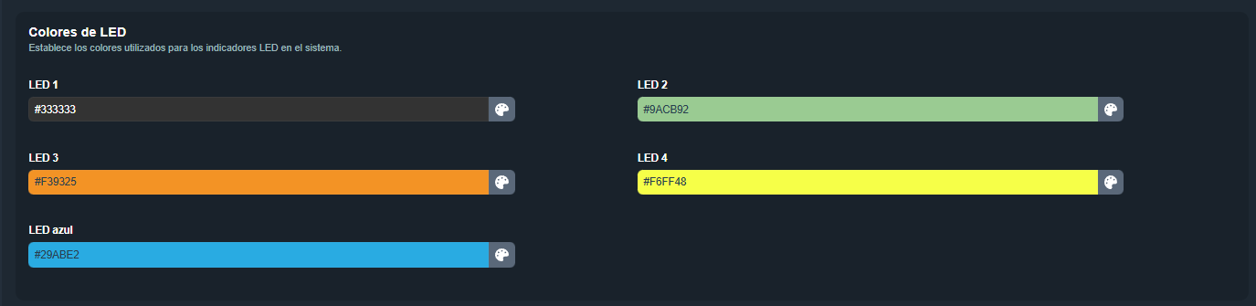 Sección Colores de LED en el editor de apariencias