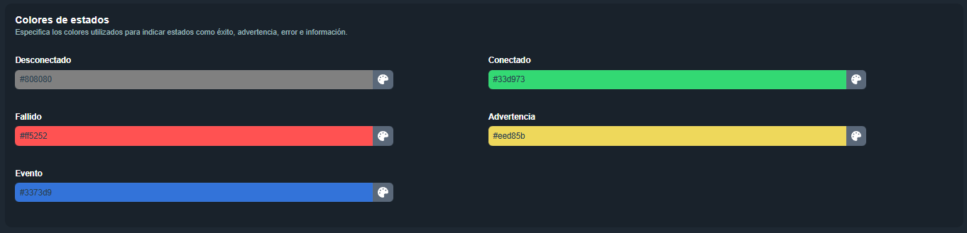 Sección Colores de estados en el editor de apariencias
