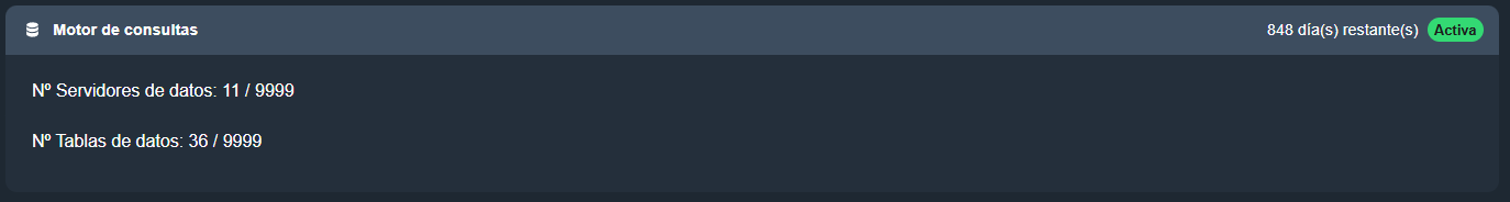 Información de la licencia de motor de consultas