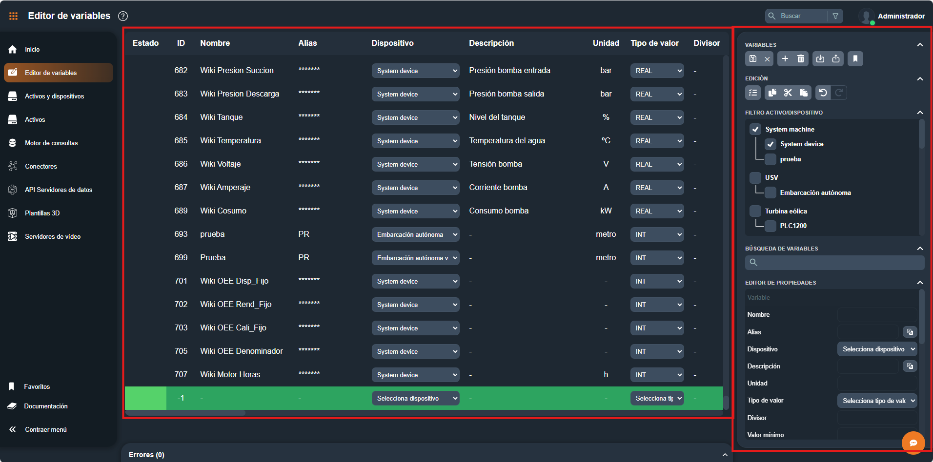 Editor variables en Dragsa