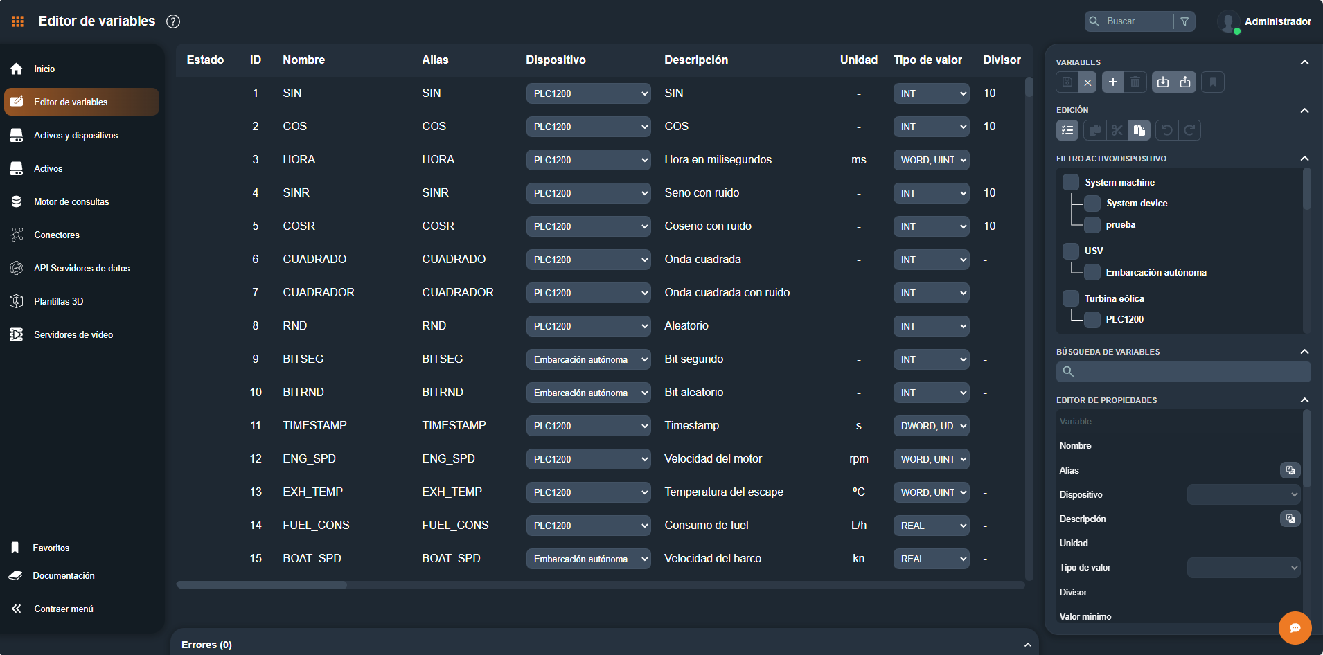 Editor de variables en Dragsa