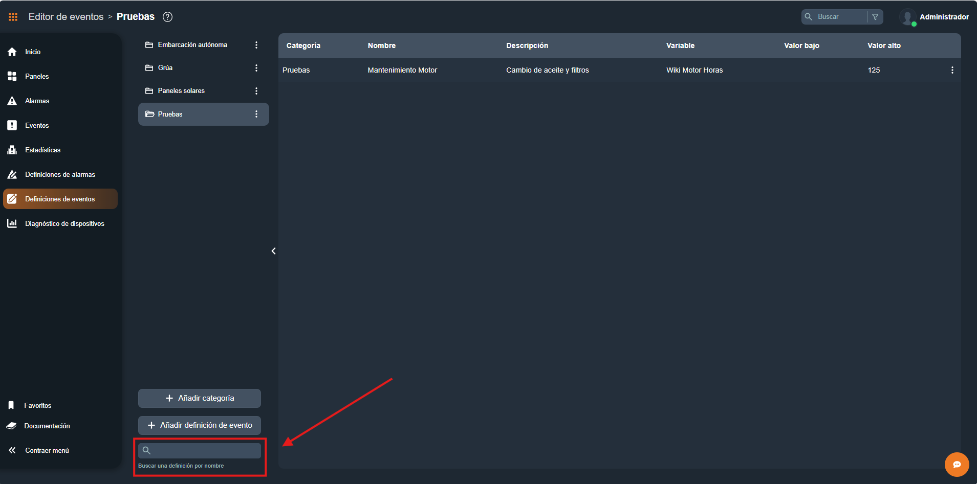 Buscar evento en la interfaz gráfica de Dragsa