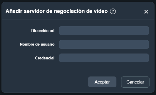 Diálogo Añadir servidor de negociación de vídeo