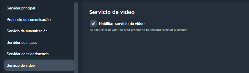 Pestaña Servicio de vídeo en el módulo Configuración del sistema