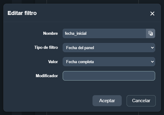 Modal del tipo de criterio Fecha del panel en el módulo paneles de Dragsa
