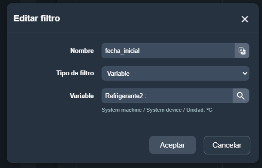 Modal del tipo de criterio Variable en el módulo paneles de Dragsa