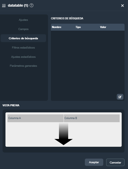 Modal del elemento tabla de datos en el módulo informes de Dragsa
