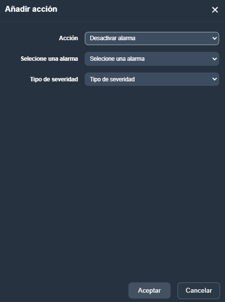 Menu crear acción en la interfaz gráfica de Dragsa