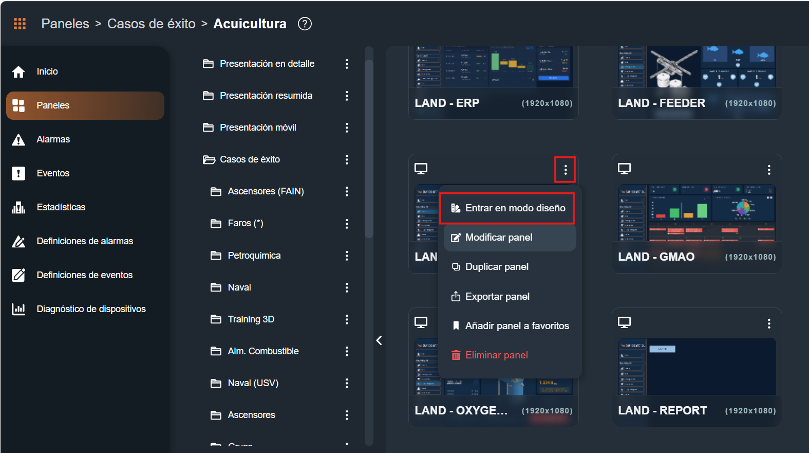 Editar Panel Modificar  en la interfaz gráfica de Dragsa