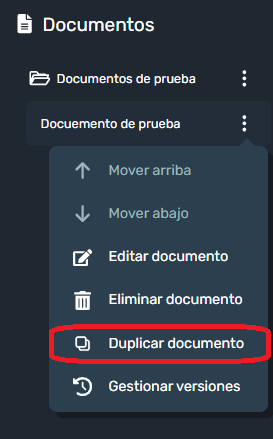 Duplicar documento en la interfaz gráfica de Dragsa