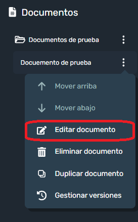 Editar documento en la interfaz gráfica de Dragsa