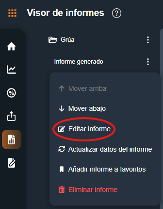Editar informe en la interfaz gráfica de Dragsa