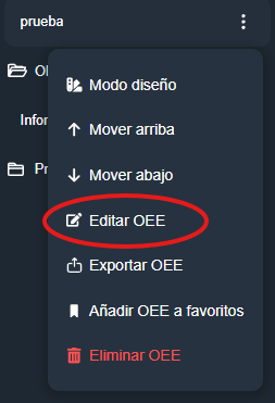 Editar oee en modulo OEE de interfaz gráfica en Dragsa