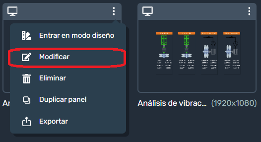 Editar Panel Modificar  en la interfaz gráfica de Dragsa