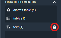 Elemento bloqueado modo diseño de plantillas en la interfaz gráfica de Dragsa