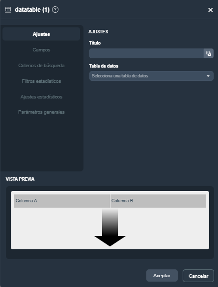 Modal del elemento tabla de datos en el módulo informes de Dragsa