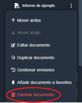 Eliminar documento en la interfaz gráfica de Dragsa