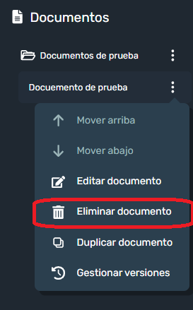 Eliminar documento en la interfaz gráfica de Dragsa