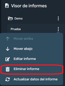 Eliminar informe en la interfaz gráfica de Dragsa