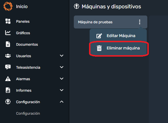 Eliminar máquina en Dragsa