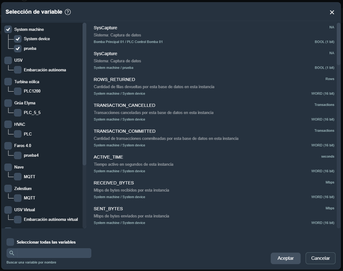 selección variable para exportar datos en la interfaz gráfica de Dragsa