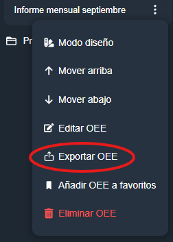 Exportar OEE en modulo OEE de interfaz gráfica en Dragsa
