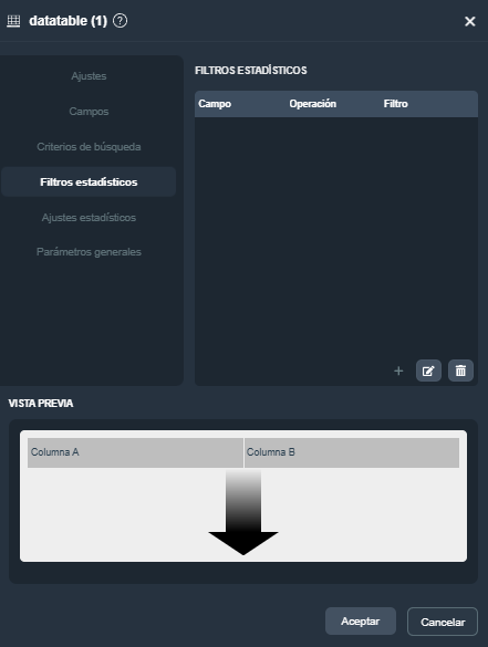 Modal del elemento tabla de datos en el módulo informes de Dragsa