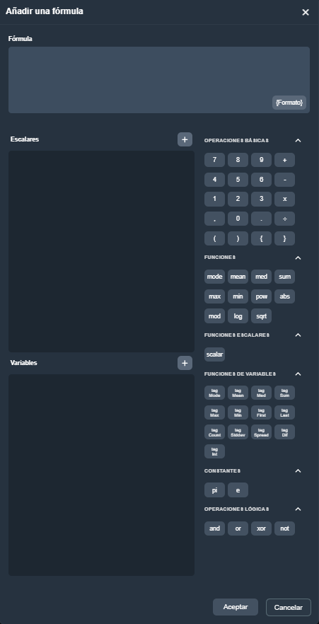 Añadir fórmula al elemento de tabla en modo diseño de plantillas en la interfaz gráfica de Dragsa