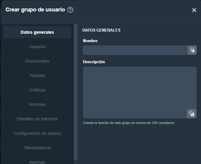 datos generales grupo de usuarios en la interfaz gráfica de Dragsa