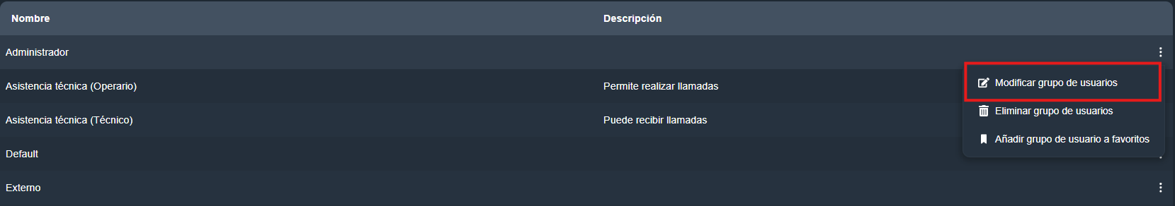 modificar grupo de usuarios en la interfaz gráfica de Dragsa