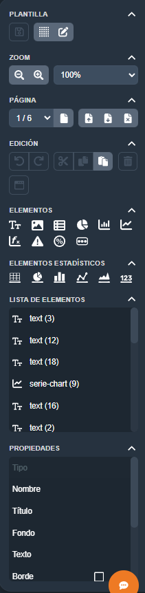 Herramientas de modo diseño de plantillas en la interfaz gráfica de Dragsa