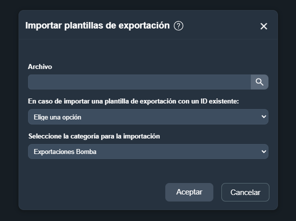 Menú de importar datos en la interfaz gráfica de Dragsa