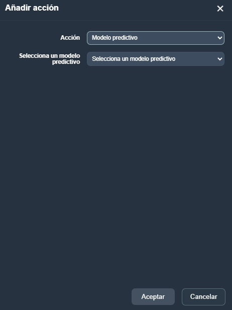 Menu crear acción en la interfaz gráfica de Dragsa