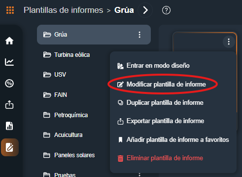 modificar plantilla de informes en la interfaz gráfica de Dragsa
