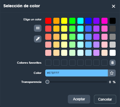 Paleta de colores en módulo paneles