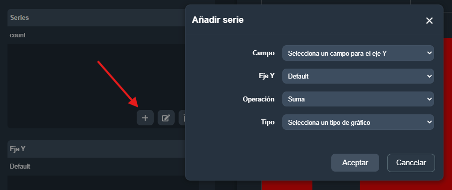 Modal de creación o edición de series en el elemento gráfica mixta del módulo paneles de Dragsa