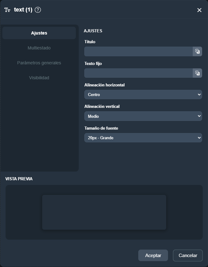 Modal elemento texto en paneles de la interfaz gráfica de Dragsa